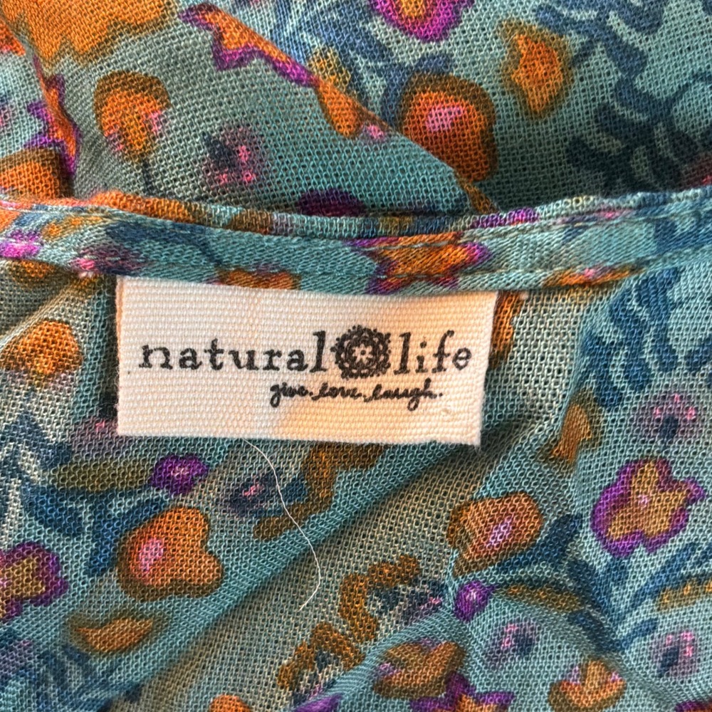 Natural Life Floral Duster Kimono Teal Blue Boho Festival Top best fits M - Picture 7 of 7